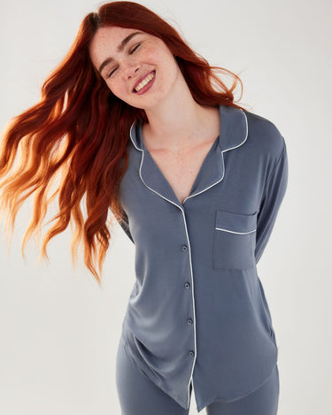 Slate Modal Regular Button Up Long Pyjama Set